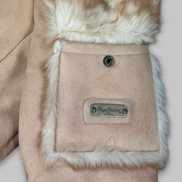 Pepe Jeans London Women’s Faux Shearling Hooded Toggle Coat – Beige – Size S - Picture 5 of 6